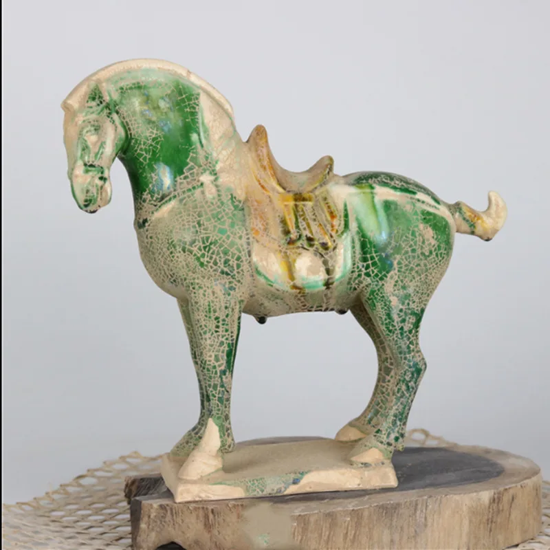 8.2Old China Antique Collection Datang Tri Color War Horse Carving