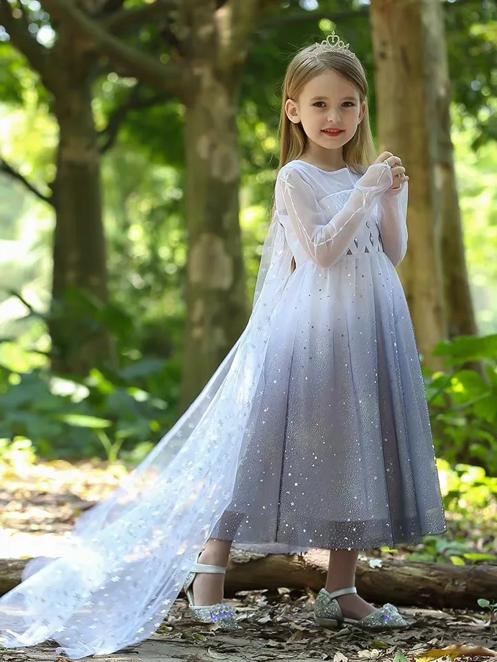 Snow Queen 2 Cosplay Elsa Anna Girls Dress Summer Casual Mesh Princess Dress Party Performance Costume 4-12 Years Kids Dresses