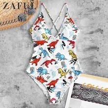 Слитный купальник с принтом динозавра и перекрестными завязками ZAFUL