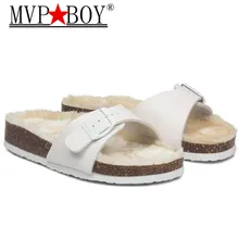 Новинка; зимняя обувь унисекс; мужские кожаные домашние тапочки на пробковой подошве; теплые Нескользящие плюшевые домашние удобные мужские Тапочки