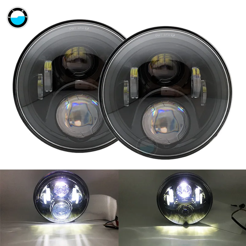 Круглый 2x75 Вт " светодиодный противотуманный фонарь 7" H4 Hi/low налобный фонарь Halo angel eyes для Jeep Lada Niva 4x4 - Цвет: B 60W  Black