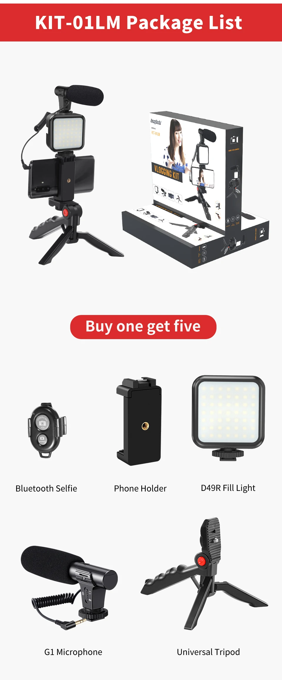 Jumpflash DSLR SLR Phone Vlog Tripod Vlogging Kits Live Selfie Fill Light Integration with Remote Control Microphone LED Light
