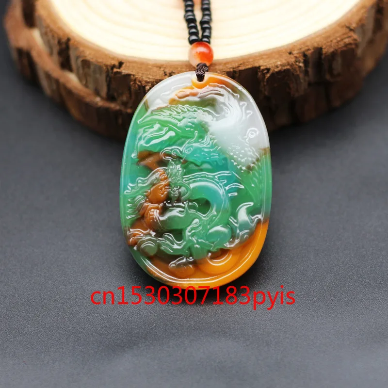 

Natural Color Jade Dragon Phoenix Pendant Necklace Chinese Carved Chrm Jadeite Jewelry Fashion Amulet for Men Women Lover Gifts