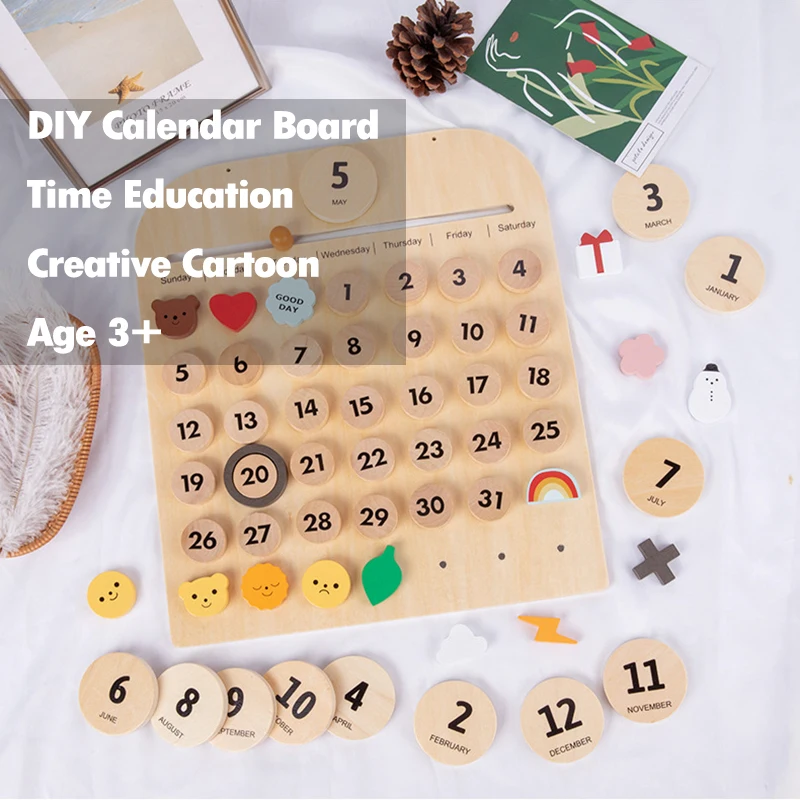 Children Wooden Calendar Early Learning Toy Cognitive Weather Holiday  Record Life Memo Pendant Ins Wooden Toy For Kids Room Gift - AliExpress