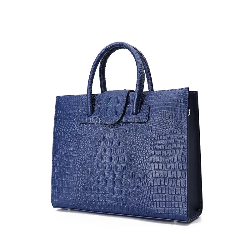 Высококачественная женская сумка, кожаная сумка, брендовый портфель, Большая вместительная крокодиловая деловая сумка для ноутбука, женская сумка, Новинка - Цвет: Blue small code