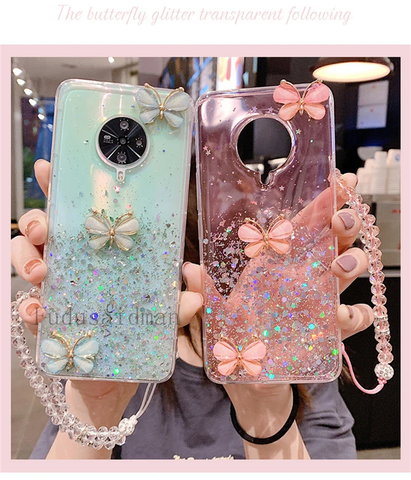 Bling Glitter Butterfly Lanyard Phone Case for XIAOMI Mi 12 12x 12T 11 11T 10T 10 9T Pro 9 Lite Cover Cases_voghion.com