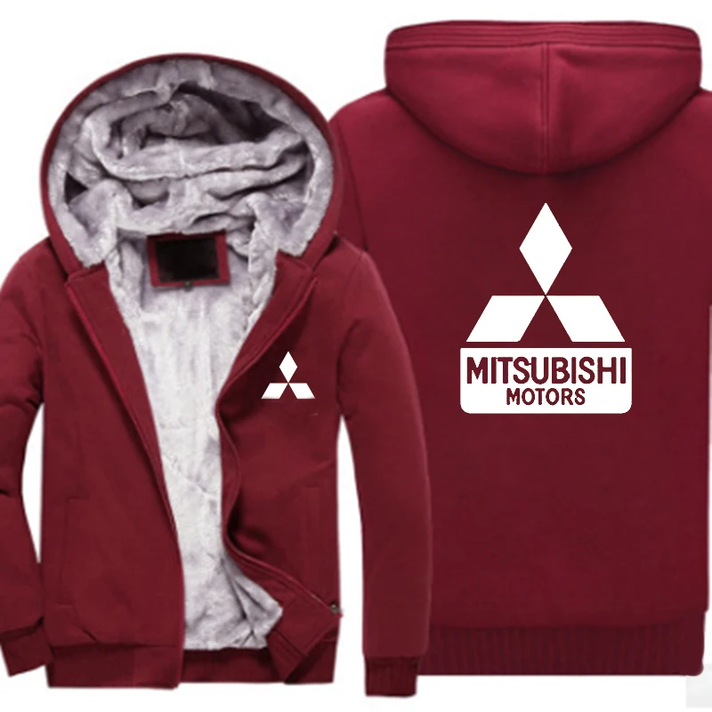 Бренд автомобиля Mitsubishi, зимняя куртка с капюшоном на молнии, Мужское пальто, повседневная утепленная толстовка с логотипом Mitsubishi, Модная белая толстовка с принтом