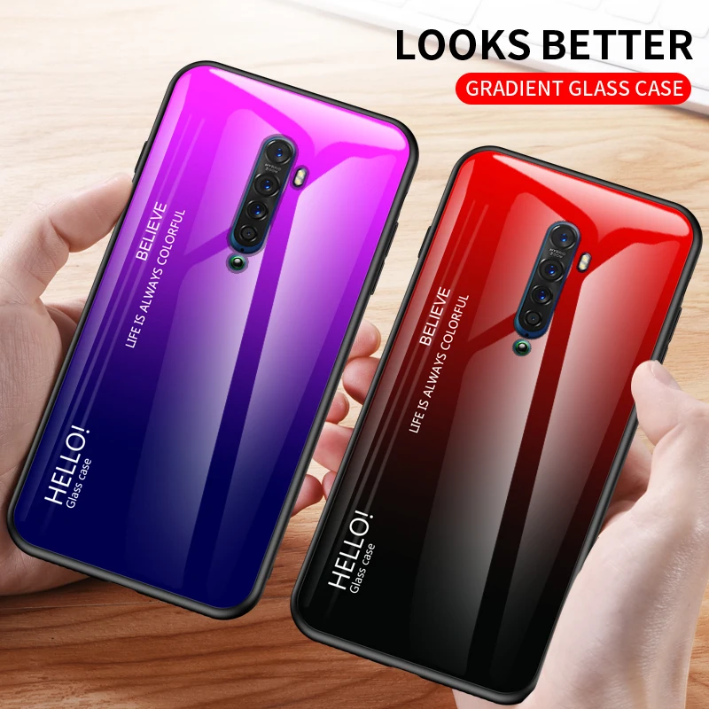 

For OPPO Reno 2 Case Cover Luxury Tempered Glass TPU Bumper Soft Cove for OPPO Reno Z Reno 2 Super Bright Back Cover Phone Case