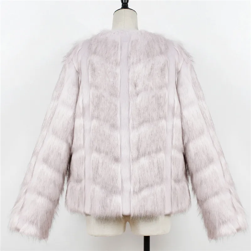 LANSHIFEI New Faux Fur Coat High Quality Fashion Slim Black Red Pink Faux Fur Jacket Fake Rabbit Fur Coat