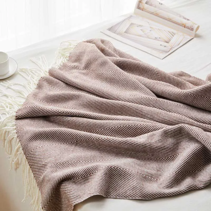 Ручное вязание пледы одеяло волна елочка подвеска с бахромой одеяло s для уютного дивана покрывало Сиеста офисные Декоративные Постельные Принадлежности - Цвет: coffee