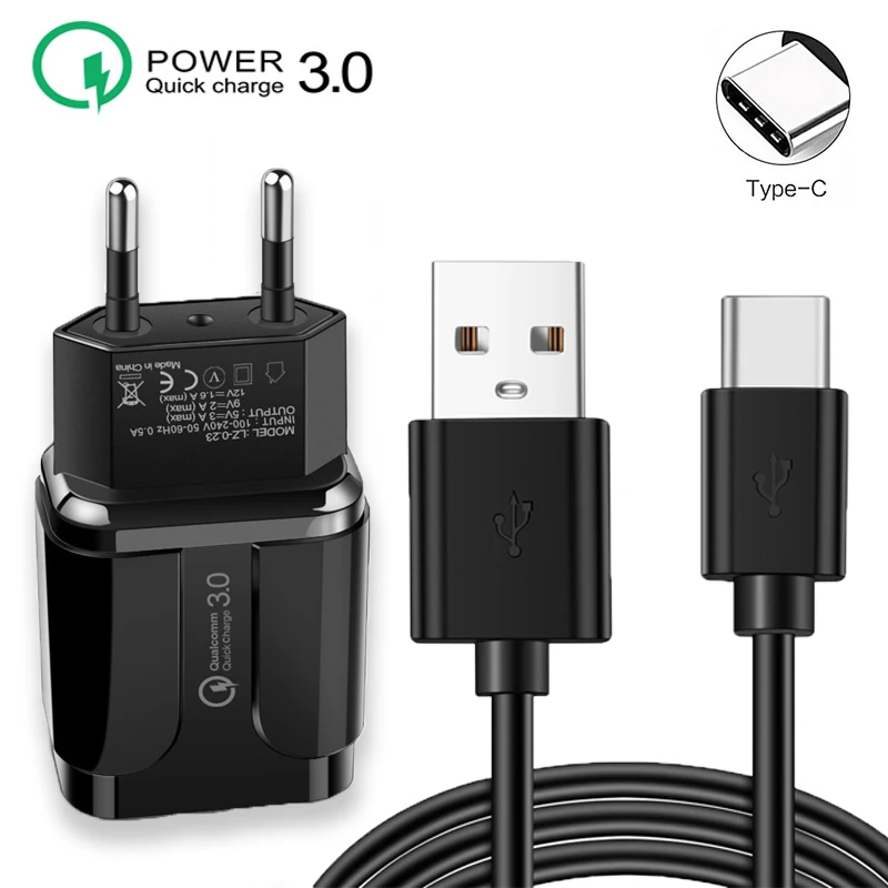 Сетевое зарядное устройство QC 3 0 с USB кабелем и поддержкой быстрой