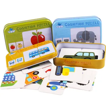 

Wooden 3D Puzzle Jigsaw Baby Learning Cards Matching Game Toys Iron Box Preschool Puzzles Intelligence Children Educational Toy