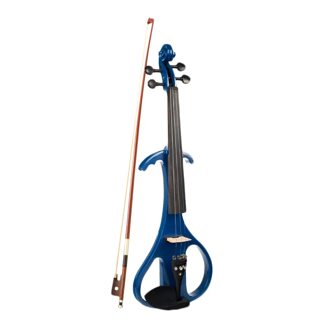 4/4 электрическая скрипка, эбеновые фитинги, чехол для хранения с бантом, канифоль для наушников, для скрипачей студентов, любителей музыки-синий