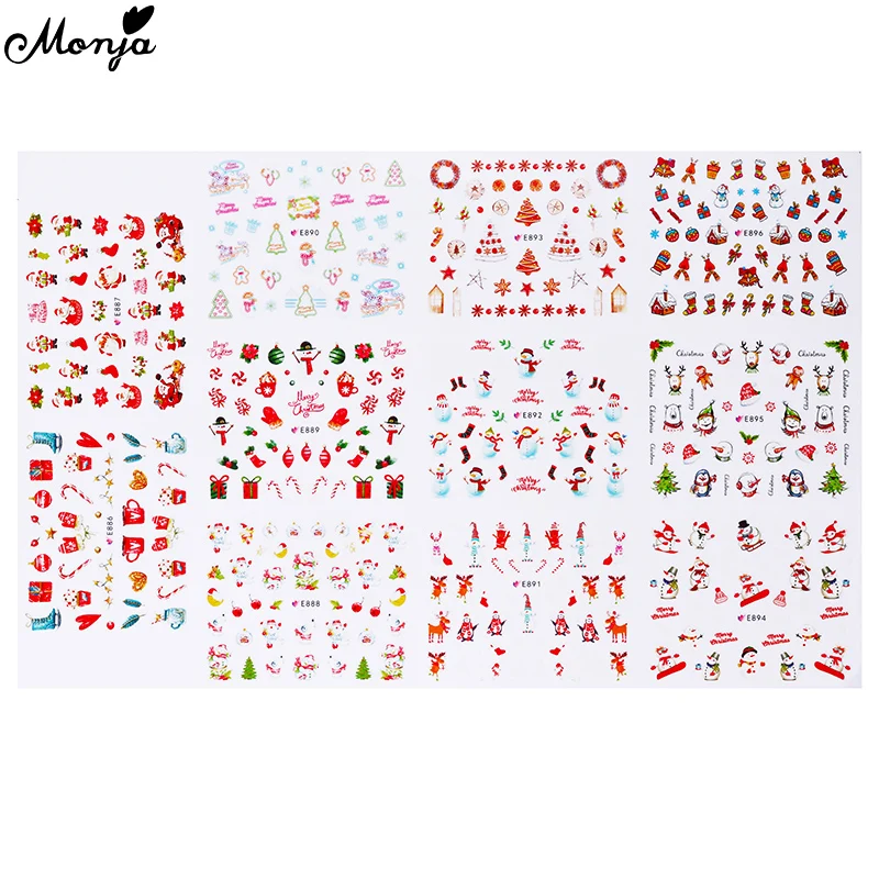 Monja 11 стилей/комплект, Рождественская одежда Self-клейкий трансферный нейл-арта Рождественская наклейка снеговик подарок серии узор маникюр Декаль для украшения