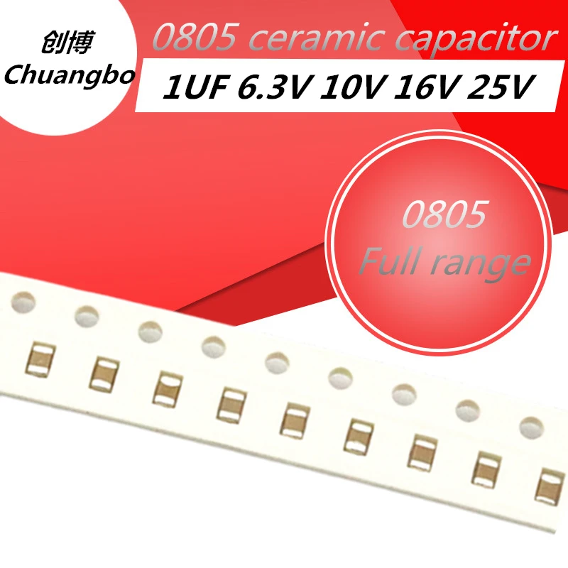 100pcs 1UF X5R Error 10% 6.3V 10V 16V 25V 0805 105 SMD Thick Film Chip Multilayer Ceramic Capacitor | Электронные компоненты и