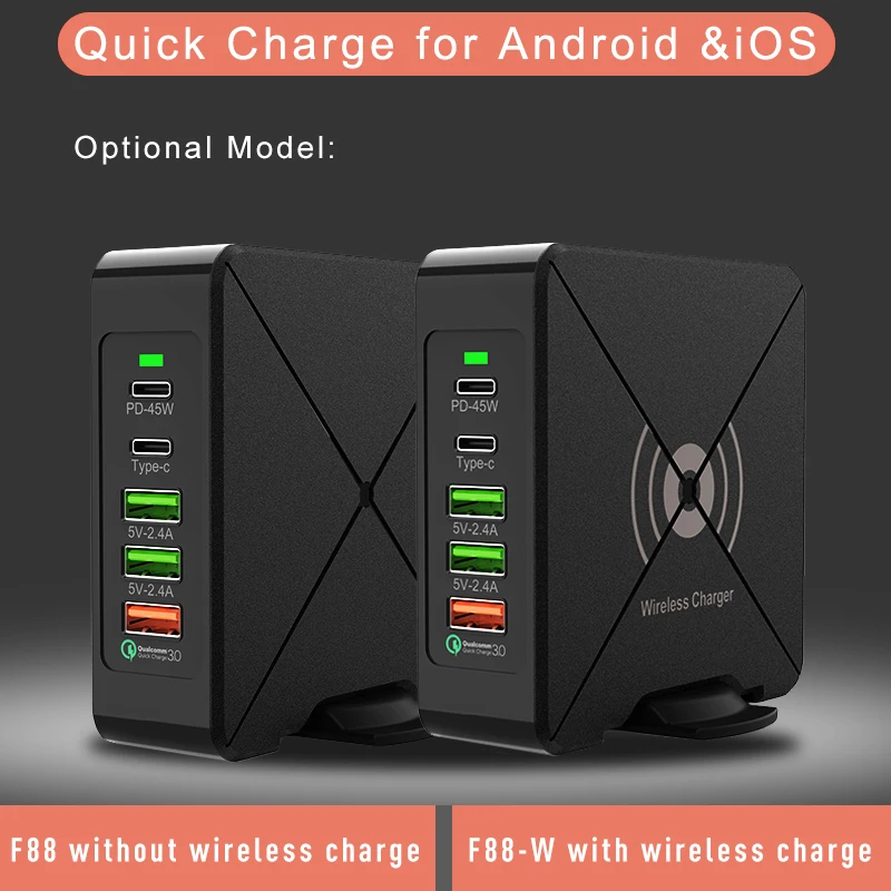 696 F88 75W USB Charger Type C Fast Charger for iPhone 8 X XR Qi Wireless Charger for Samsung S/Note QC 3.0 Quick Wall Charger