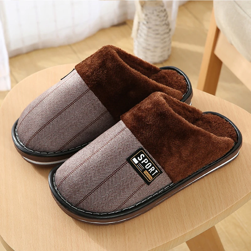

Men's slippers winter plush fat cotton Men slippers platform home plus furry Male slippers sponge soft bottom