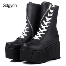 Gdgydh/ботинки из натуральной кожи ручной работы; женские белые демисезонные модные ботинки в байкерском стиле на молнии; женская обувь на толстой танкетке