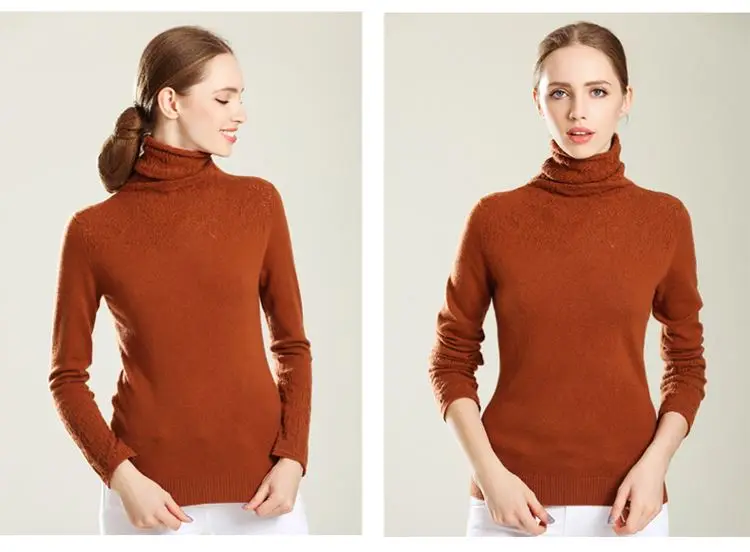 Winter Turtleneck Cashmere Wool Sweaters New Casual Heaps Collar Women Solid Long Hollows Sleeve Pullovers Knitte