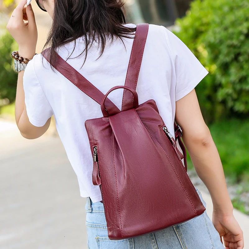 

2020 Vintage Women Leather Backpacks High Quality Sac A Dos Back Pack Rucksacks For Girls Vintage Bagpack Travel School Bags