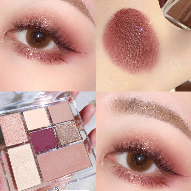 Pressed Matte 7 Glitter Eyeshadow Palette Waterproof Long-lasting Eyeshadow Pigment Diamond Shimmer Nude Shiny Makeup