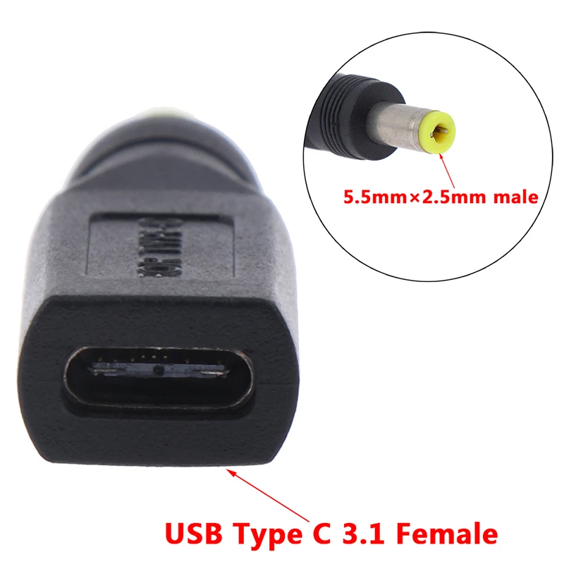 1 Piece USB 3.1 Type C USB-C Female To 5.5mm X 2.5mm Male DC Power Charging Adaptor Connector