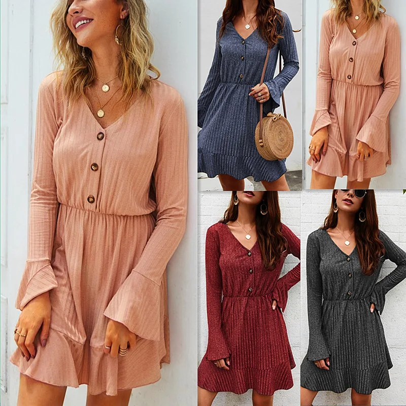 

European and American fashion dress 2020 autumn and winter new solid color jumper casual long sleeve fashion fashion clothes