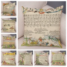 Funda de almohada de música de periódico Vintage, funda para almohada de dibujos animados, funda de cojín de felpa para sofá, hogar, habitación de niños, 45x45cm