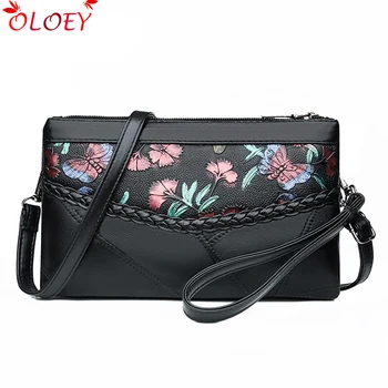 

Floral Women Genuine Leather Bag Cross Body Bags Handbags Clutch Purse Female Handbag Shoulder Bags Double Layers hot sale