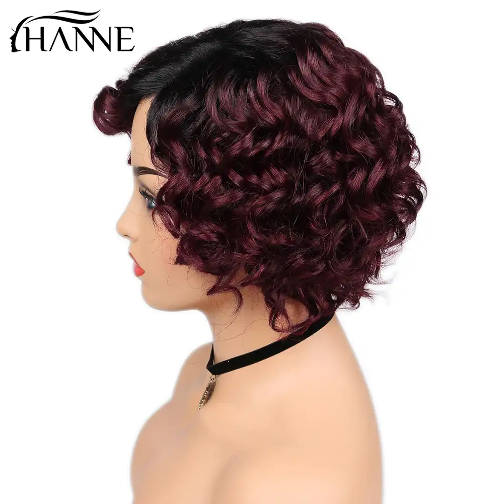 Hanne Hair Ombre Burgundy Lace Part Human Hair Wigs Loose Deep