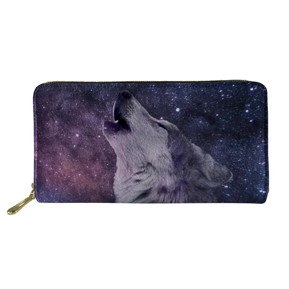 Borsa Da Donna Da Uomo Moon Wolf Print Portafoglio Da Uomo In Pelle Pu Portafogli Da Donna Porta Carte Di Credito Portafogli Da Donna Con Cerniera