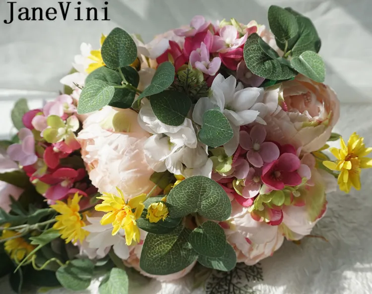 JaneVini шелк свадебный букет искусственных цветов водопад Шампанское розовая Роза пион Свадебный букет невесты