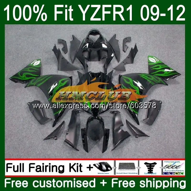 Инъекций для YAMAHA YZF-1000 YZF-R1 2009 2010 2011 2012 64CL. 6 YZF R1 1000 R 1 YZF1000 YZFR1 09, 10, 11, 12, зеленый Обтекатели с пламенем