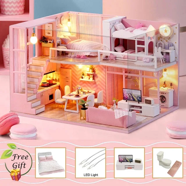 DIY деревянный дом Miniaturas с мебели DIY миниатюрный дом Каса Кукольный дом игрушки для детей подарки на день рождения коробка театр M33 - Цвет: L26A