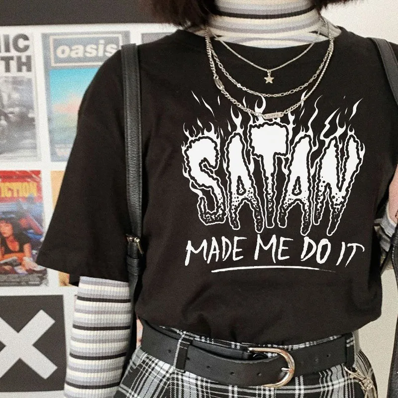 Женская футболка с коротким рукавом Satan Made Me Do It Повседневная в стиле хип хоп панк