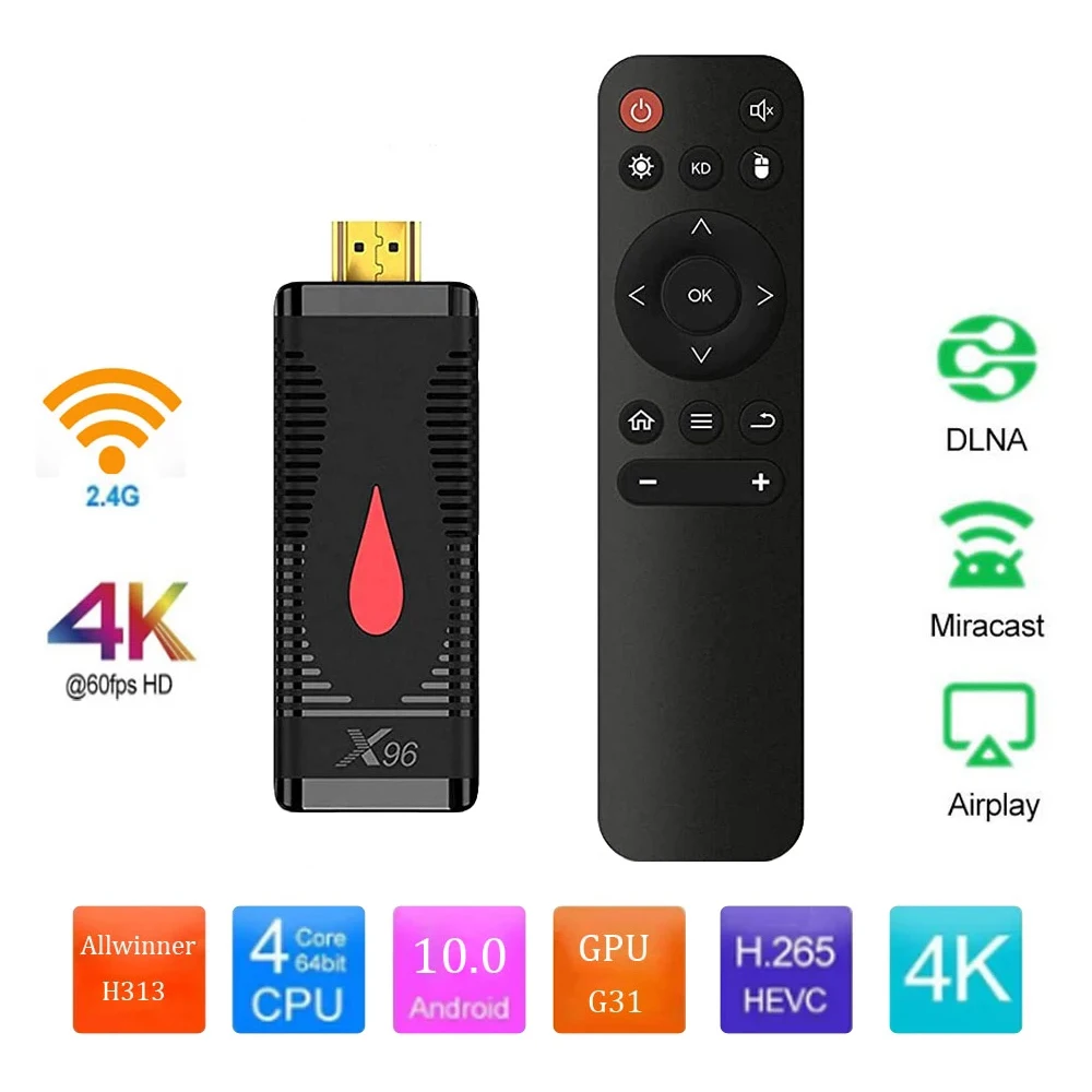 1080P HD Media Player 4K TV Stick X96 S400 Allwinner H313 Quad Core 2GB RAM 16GB ROM 2.4G Wifi Android 10.0 Smart Box New | Электроника