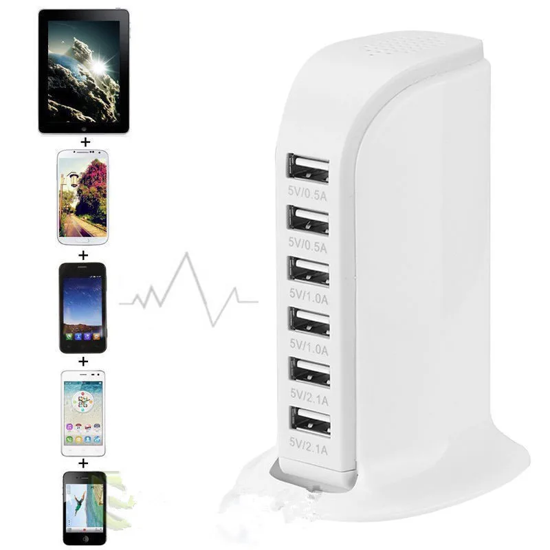 Universal 6 USB Port Charger Quick Charge Charging Dock Station Desktop Travel Charger Hub 30W For iPhone