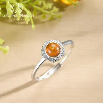 

Lotus Fun Natural Tourmaline Yellow Gemstone Vintage Open Flower Ring Real 925 Sterling Silver Fine Jewelry Rings for Women Gift