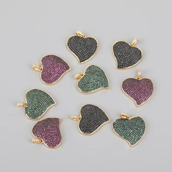 

5Pcs/Lot Heart Shape Zirconia Pendant Charms Fashion Jewelry,Plated Gold Bails CZ Paved Heart Pendant For Earring Making