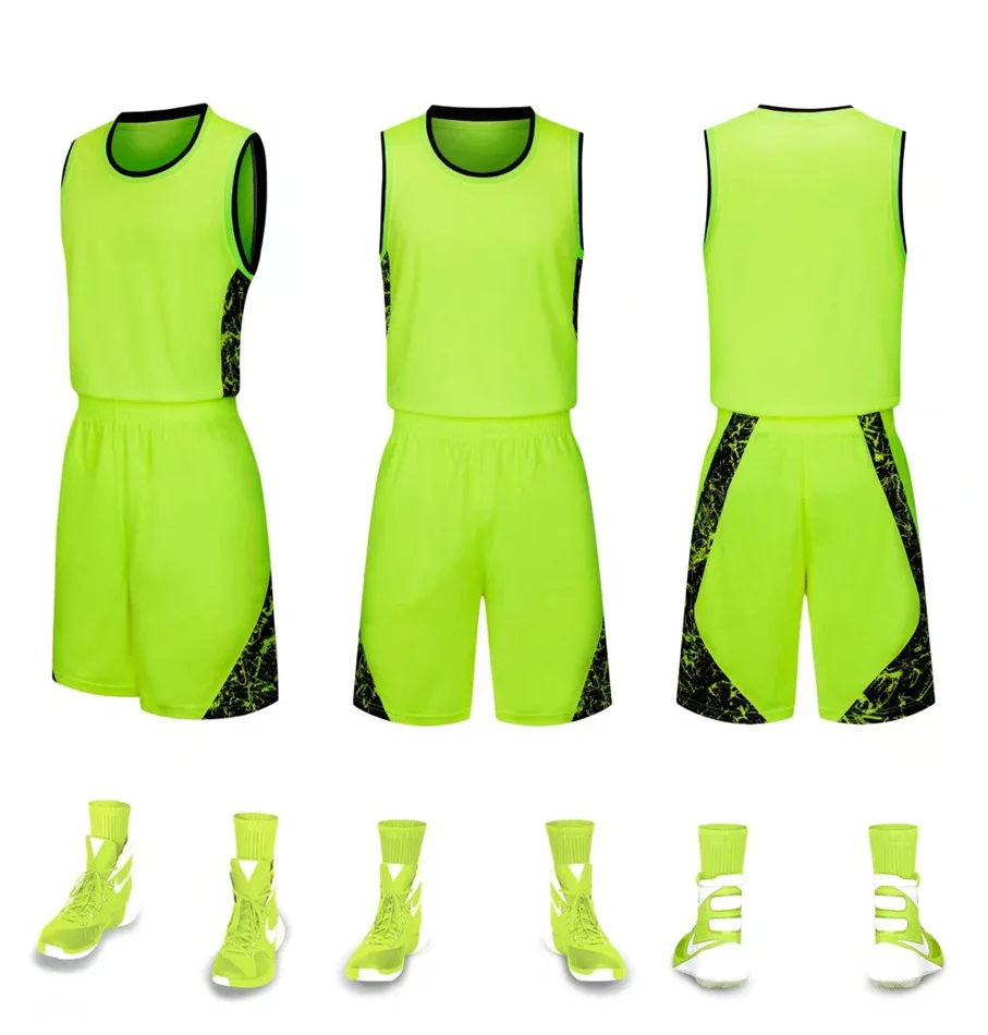 Fluorescent green Мужской и женский спортивный костюм с мячом, баскетбольная одежда, впитывающая пот, дышащая и быстросохнущая, может быть настроена - Цвет: Fluorescent green