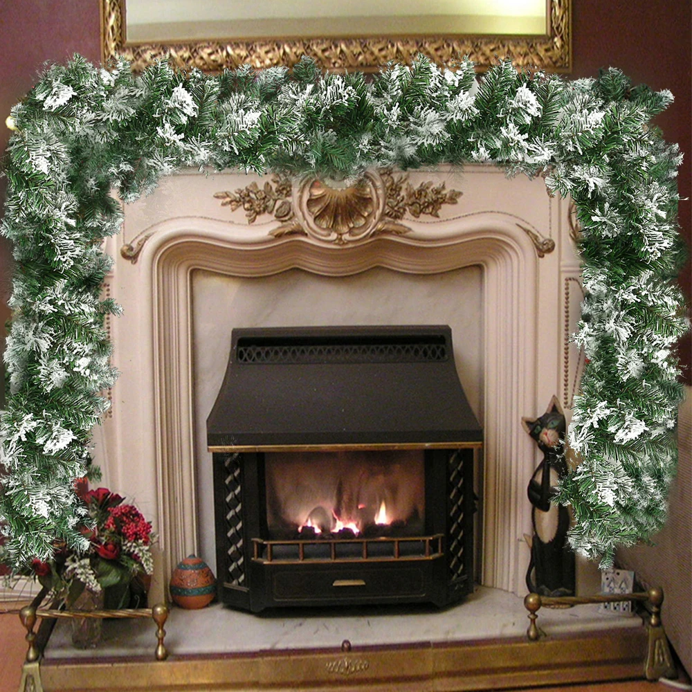 Рождественская гирлянда из ротанга зеленого и белого цвета рождественские