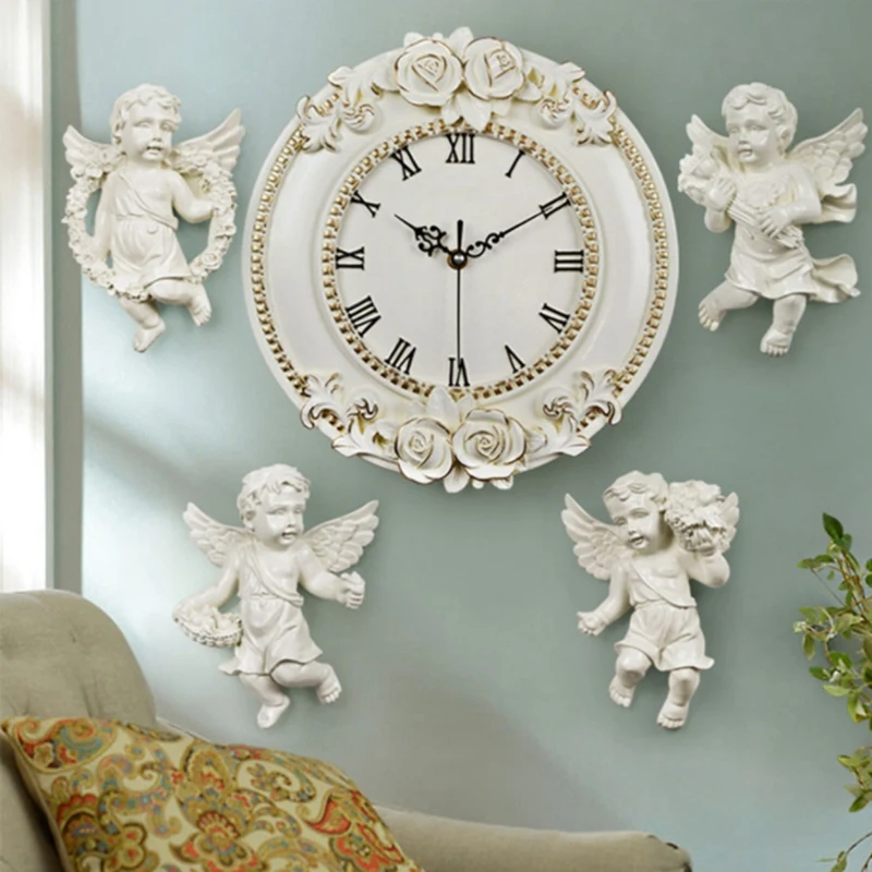 Creative Resin Craft Rose Flower European Decorative Digital Wall Clock Quiet Room Clock Hotel Restaurant Decoration 1