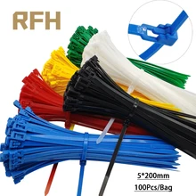 50 adet 5*200MM serbest bırakılabilen kablo bağları renkli plastik yeniden kullanılabilir kablo bağları döngü şal naylon Zip bağları Bundle bağları
