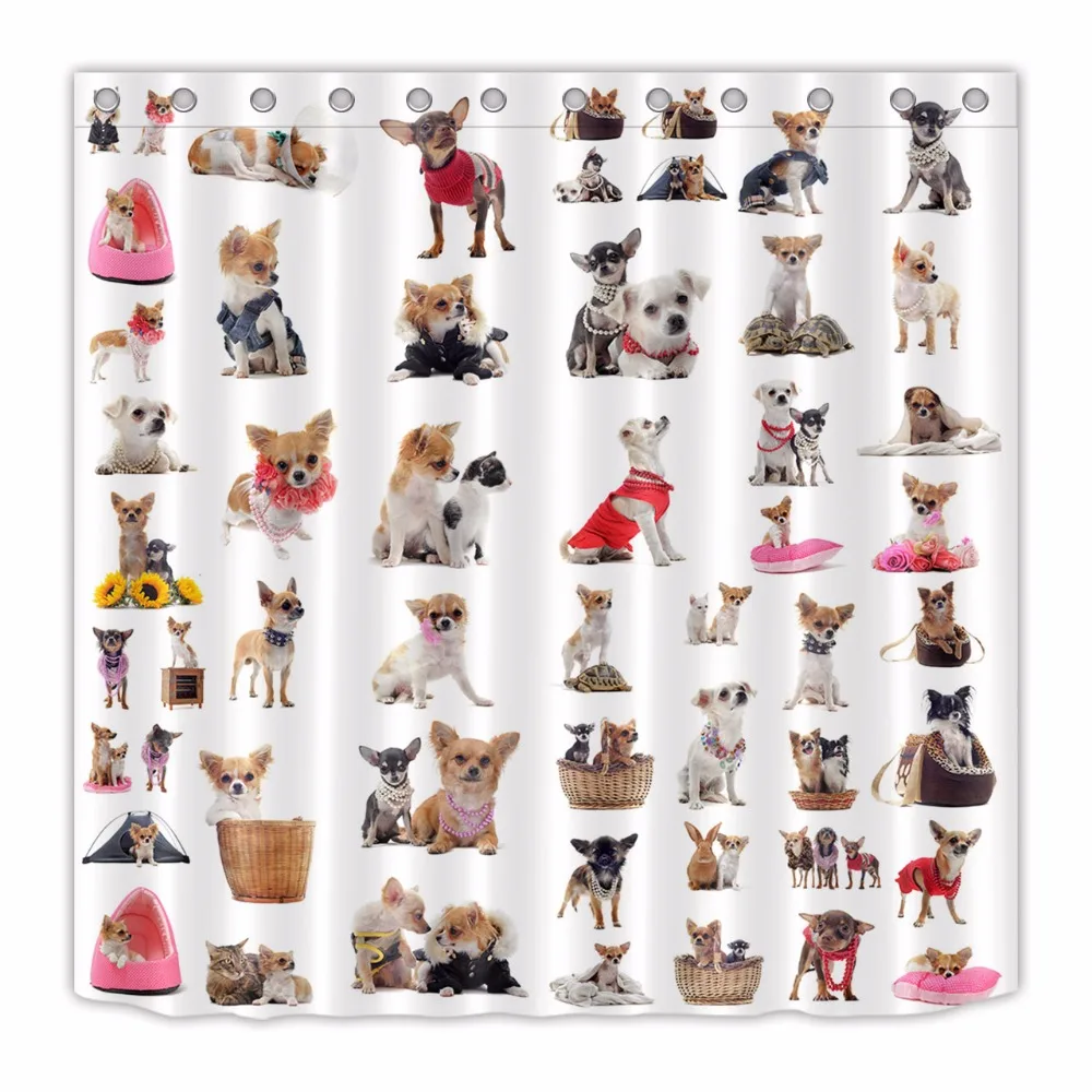 60x72-Little-Puppys-Chihuahuas-Young-Dog-Bathroom-Fabric-Shower-Curtain-Waterproof-Polyester-Curtain-Sets-With-12