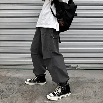 

Men Breathable Ankle Tie Drawstring Multi Pockets Loose Trousers Cargo Pants Pockets Ankel Cargo Pants Male Streetwear Overalls