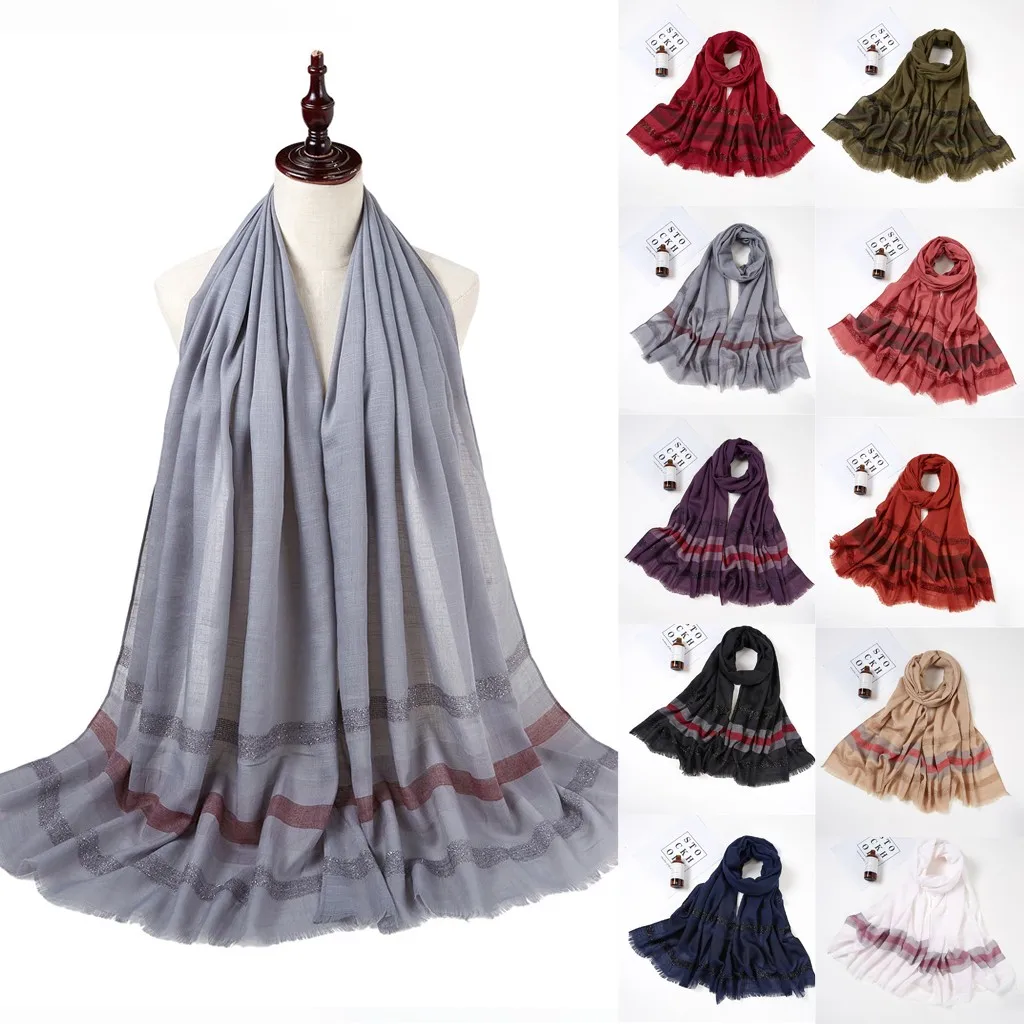 

2020 new winter Women Striped Sparkling Long Scarf Muslim Hijab Wrap Shawl Headwear Scarf ins wind Net red Hot in Europe and