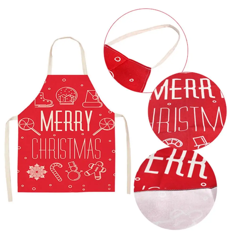 QIFU Christmas Printed Kitchen Apron Kids men women Chef Cooking Aprons Cotton Linen Waist apron Home Cleaning Tools