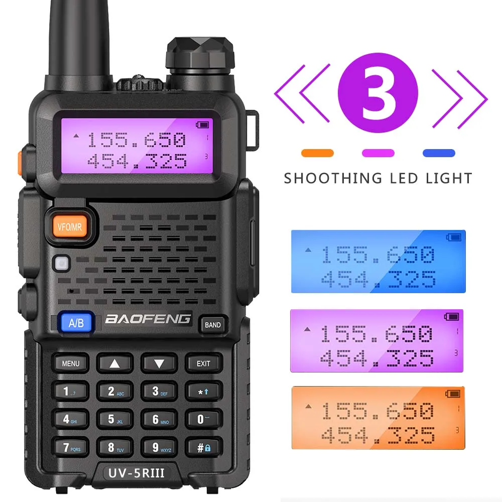 2pcs Baofeng UV-5R III Tri-Band Walkie Talkie 136-174/220-260/400-520MHz Amateur Ham Handheld Portable Radio Comunicador UV-5RX3