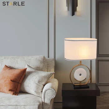 

New Chinese Retro Marble Table Lamp Light Luxury Bedroom Desk Lamp Simple Creative LED Indoor Hotel E27 Table Lamp Bedside Lamp