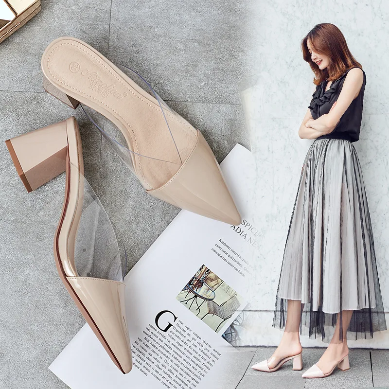 

Leisure Classics Fashion High Heel Slides Women Outside High Closed Toe Slippers Hoof Heels Casual Summer Ladies Shoes